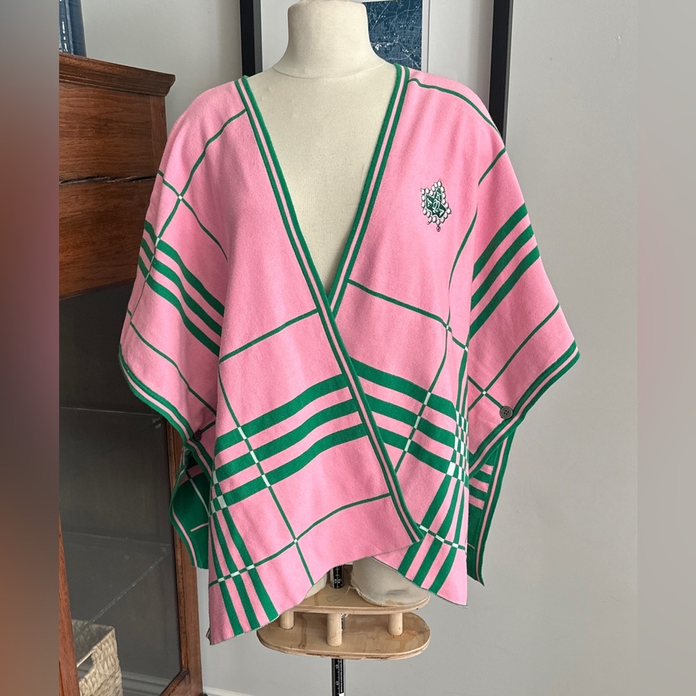 Ivy Storehouse AKA Knit Cape Pink Green Alpha Kappa‎ Alpha Sorority XL